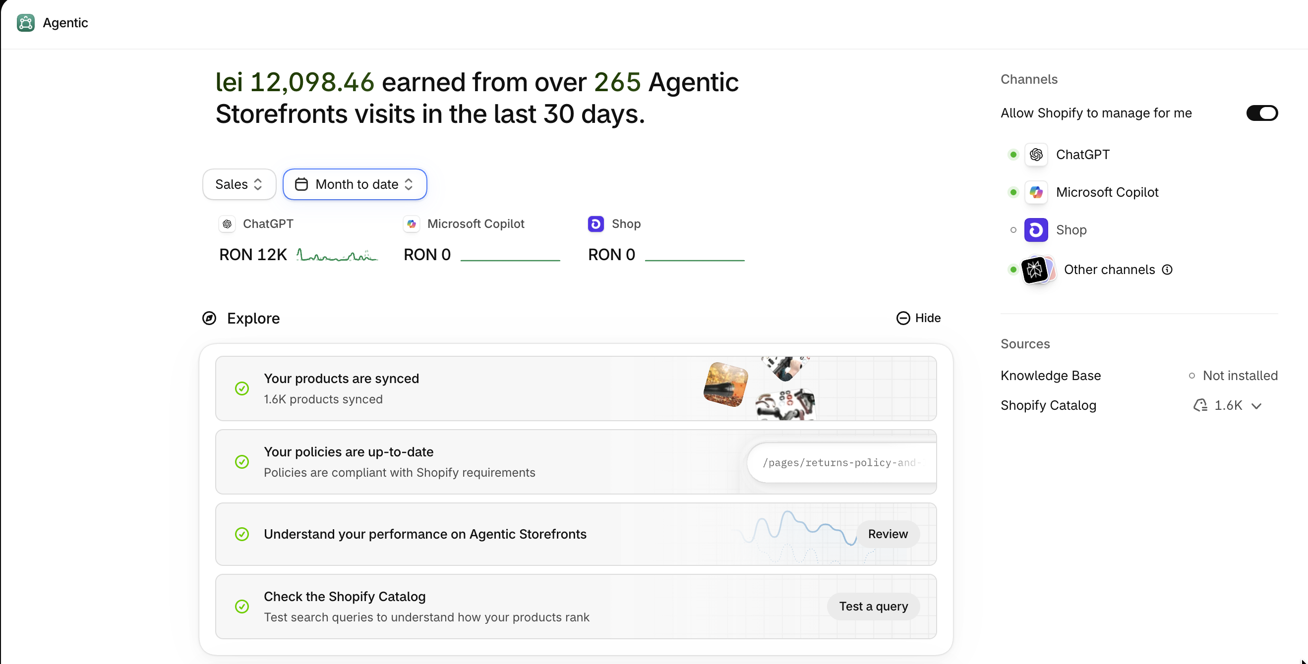 Shopify Agentic · descoperire prin AI — Ultimele 30 de zile