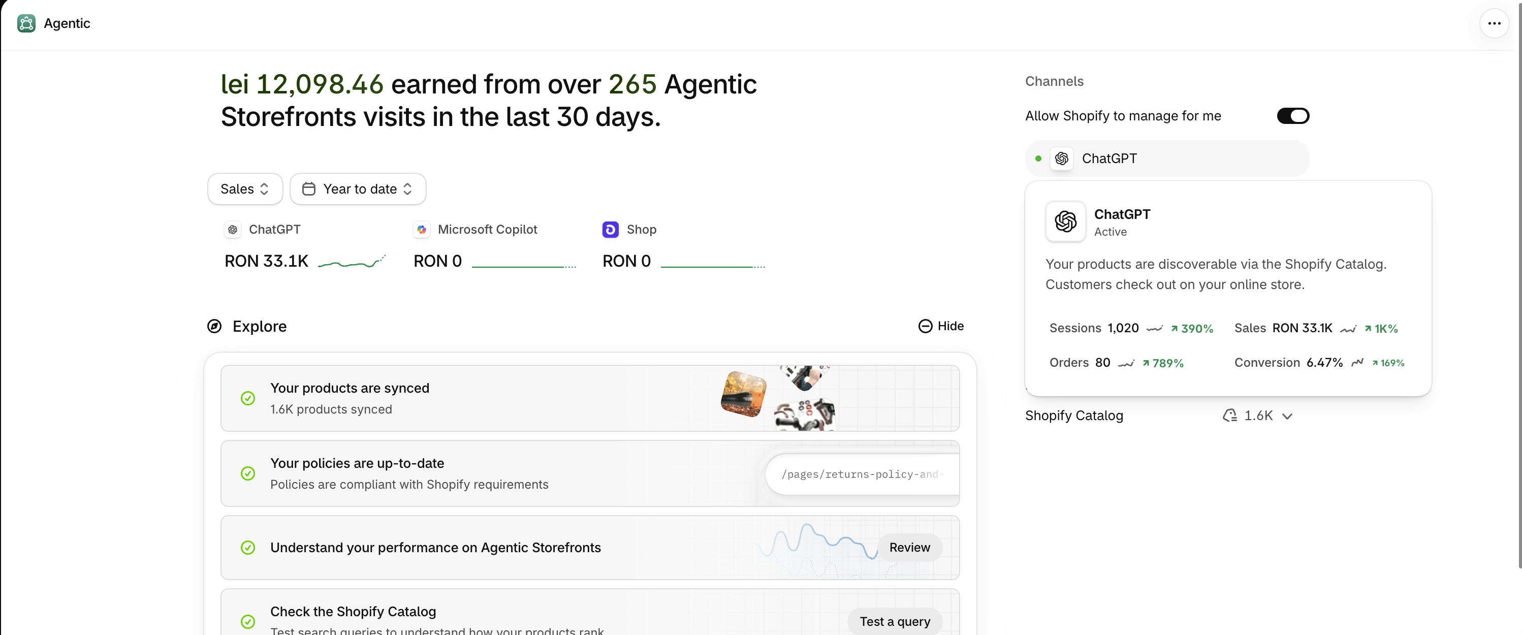 Shopify Agentic · descoperire prin AI — De la începutul anului