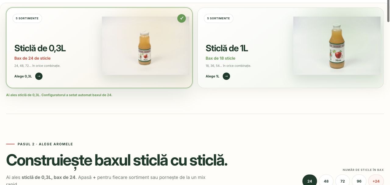 Alegerea formatului de 0,3L sau 1L în configuratorul Shopify custom