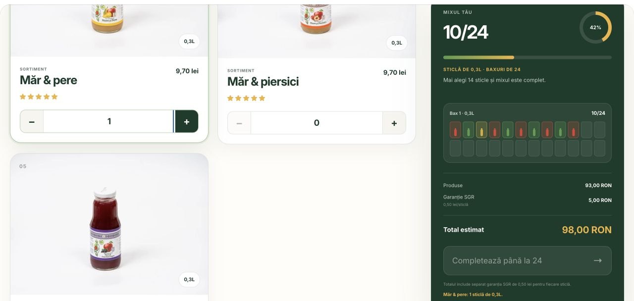 Bax mixt în curs de completare, cu progres și total actualizate în timp real